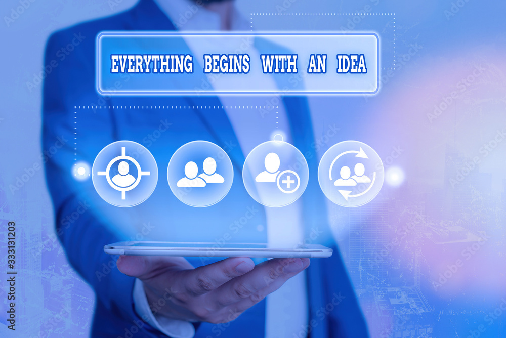 Poster text sign showing everything begins with an idea. business photo showcasing steps you take to turn a