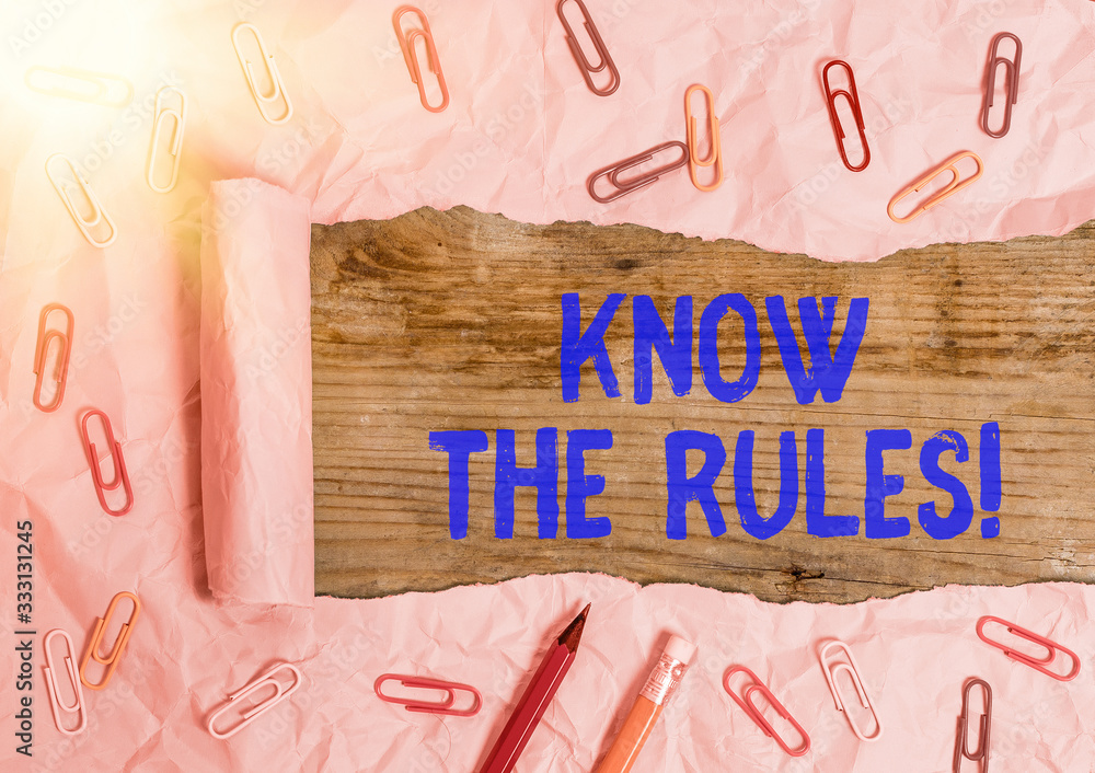 Poster text sign showing know the rules. business photo text set explicit or regulation principles governin