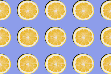 Pattern with sunny lemon on blue background.