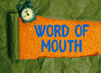 Text sign showing Word Of Mouth. Business photo text information that is transmitted without being...