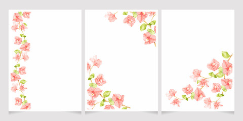 watercolor pink Bougainvillea for wedding invitation or birthday greeting card template layout 5x7