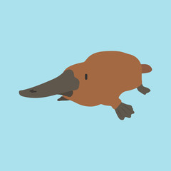 Cartoon platypus. Cute Cartoon platypus, Vector illustration on a blue background. Drawing for children.
