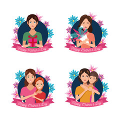 beautiful mother with daughter and floral frames mothers day card