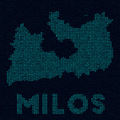 Fototapeta na wymiar Milos tech map. Island symbol in digital style. Cyber map of Milos with island name. Stylish vector illustration.