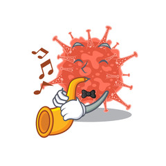 orthocoronavirinae cartoon character design playing a trumpet