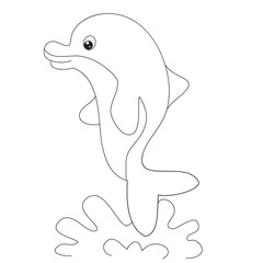 dolphin in cartoon style jumped out of the water, outline drawing, isolated object on a white background, vector illustration,