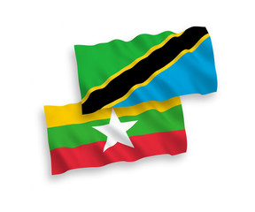 Flags of Tanzania and Myanmar on a white background