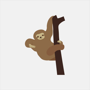 brown sloth hanging on tree branch clip art preview