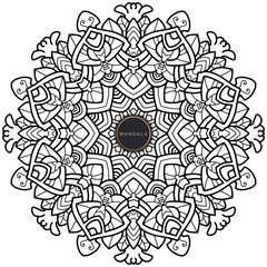 Mandala, tracery round boho doodle. Ethnic ornament, sketched symmetry. Folk, meditation design. Curved shape, isolated on white. Black and white art. Vector