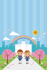 入学式イメージ（小学生男女・ストライプ）