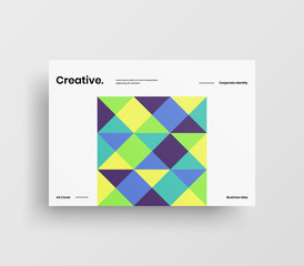Creative business presentation vector A4 horizontal orientation front page mock up. Modern corporate report cover abstract geometric illustration design layout. Company identity brochure template.