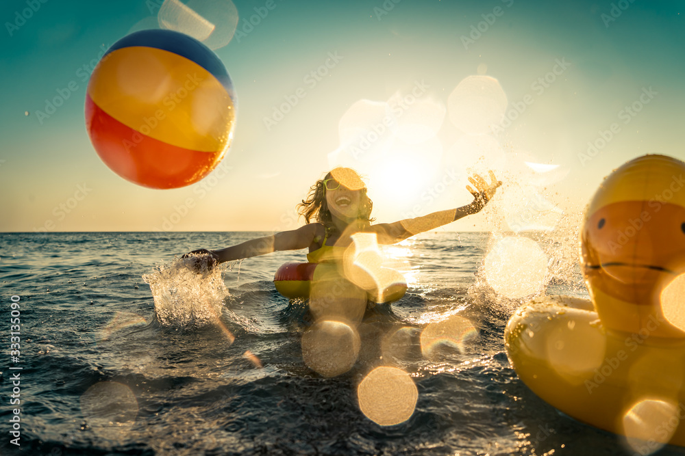 Sticker happy child having fun on summer vacation