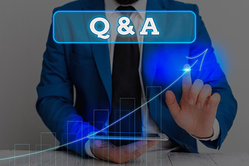 Writing note showing Q And A. Business concept for a period of time or an occasion when someone...