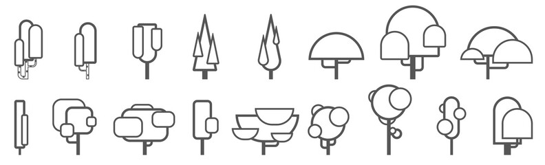 Black and white color trees in lineart style set