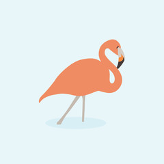 Cartoon pink flamingo. Cute Cartoon pink flamingo, Vector illustration on a blue background. Drawing for children.