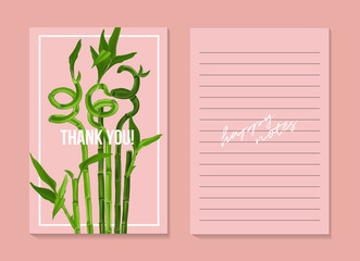 Asian lucky bamboo grass template on pink background. Modern jungle nature poster, evergreen eco freindly design.  Long greenery plant culture with typography elements. Vector