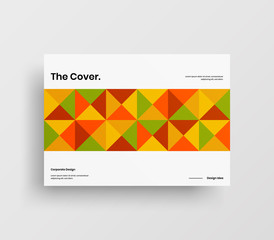 Creative business presentation vector A4 horizontal orientation front page mock up. Modern corporate report cover abstract geometric illustration design layout. Company identity brochure template.