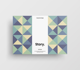 Creative business presentation vector A4 horizontal orientation front page mock up. Modern corporate report cover abstract geometric illustration design layout. Company identity brochure template.