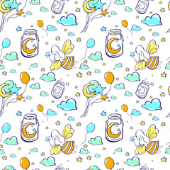  childish seamless pattern. fairy in the sky
