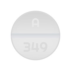 Fototapeta premium Closeup of medical white pill a 349 isolated on white background. Vector illustration.