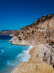 Kaputas Beach Kas turkey, white orange beach from clifs by the ocean of Kas Turkey rivera