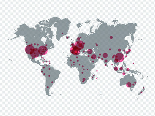 Covid-19, Covid 19 map confirmed cases report worldwide globally. Coronavirus disease 2019 situation update worldwide. Maps show where the coronavirus has spread, graphic on transparent background.