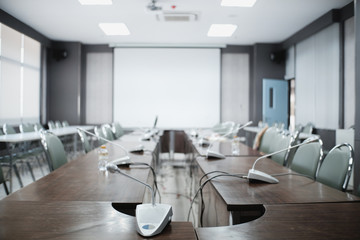 A meeting without people,corona virus effect concept.