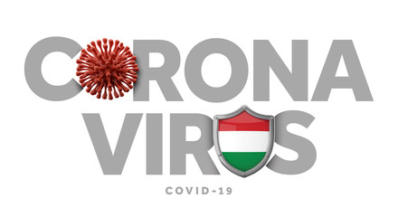 Hungary coronavirus concept with microbe and shield. 3D Render