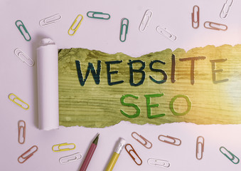 Word writing text Website Seo. Business photo showcasing tactics used to increase the amount of...