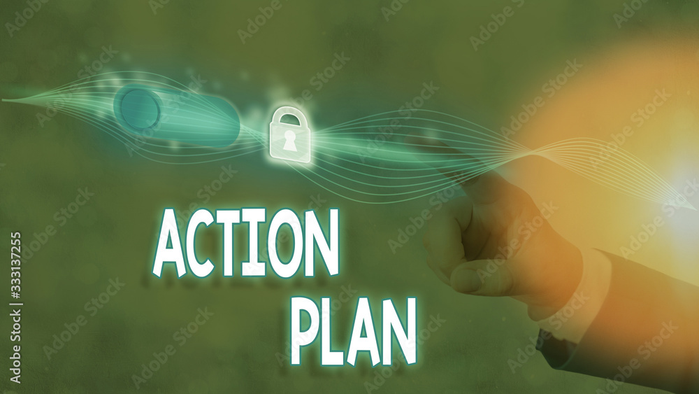 Poster conceptual hand writing showing action plan. concept meaning proposed strategy or course of actions 