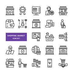 Shopping market icon set
