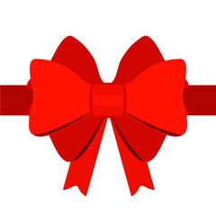 Red gift bow icon with ribbons for decorating gifts, surprises for holidays. Packing presents icon isolated on white background. Vector illustration