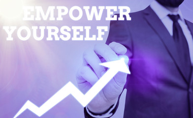 Writing note showing Empower Yourself. Business concept for taking control of our life setting...