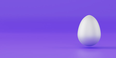 White Easter egg on purple background, minimal concept