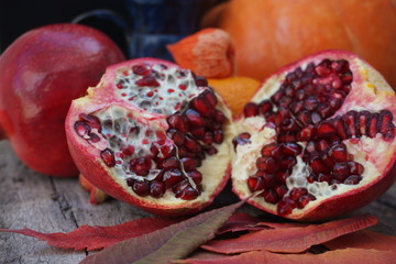 pomegranate on a wooden background
