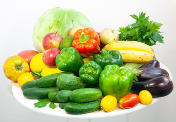 Different colorful fruits and vegetables