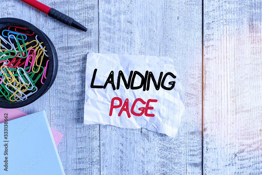 Poster text sign showing landing page. business photo text web page that a user arrives at after clicking a
