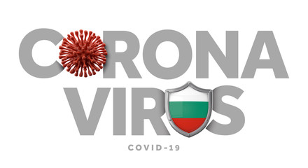 Fototapeta premium Bulgaria coronavirus concept with microbe and shield. 3D Render
