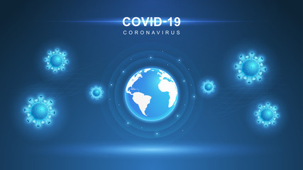 Coronavirus COVID-19. Coronavirus outbreak and coronaviruses influenza background. COVID-19 Virus. Virus attack on earth. Vector Illustration.