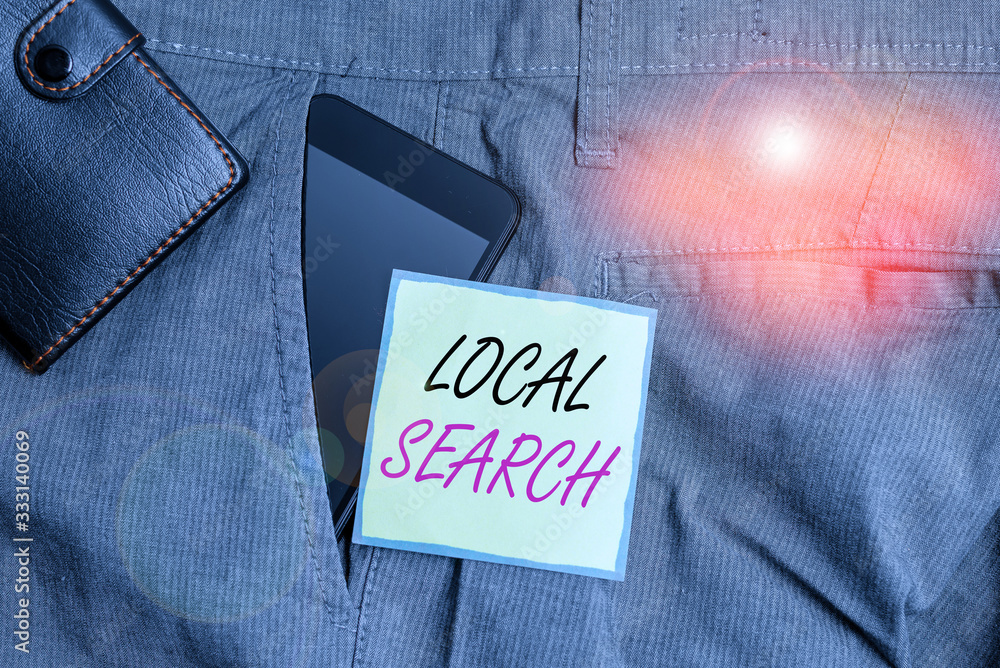 Poster text sign showing local search. business photo text searches of a structured database of local busin