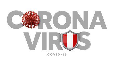 Peru coronavirus concept with microbe and shield. 3D Render