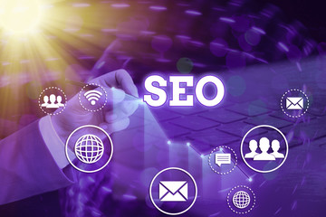 Writing note showing Seo. Business concept for incredibly effective way to market your near...