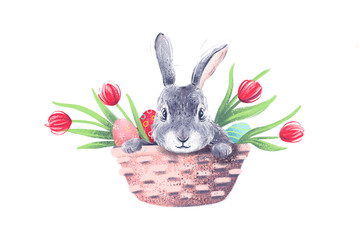 easter bunny with basket of eggs