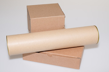 Cardboard boxes brown on white grey background
