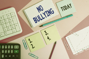 Word writing text No Bullying. Business photo showcasing stop aggressive behavior among children...
