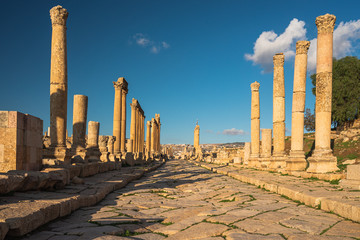 Roman columns in Jerash ruin and ancient in Jordan, Arab
