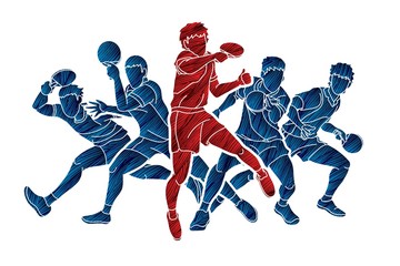 Fototapeta na wymiar Group of Ping Pong players, Table Tennis players action cartoon sport graphic vector.