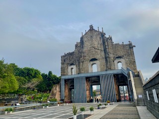 Fototapeta na wymiar Rare Macau Ruins of St. Paul Facade Religious Architecture Catholic Christianity Church Chapel Rear Back Behind View Perspective