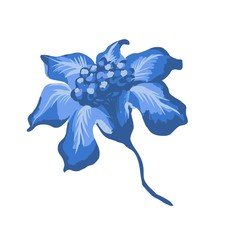 Stylized flower isolated on the white background. Iris. Vector illustration for greeting, wedding, floral design. Ornate. Indigo, blue