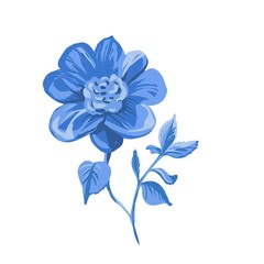 Stylized motif flower isolated on the white background. Peony. Vector illustration for greeting, wedding, floral design. Ornate. Indigo, blue